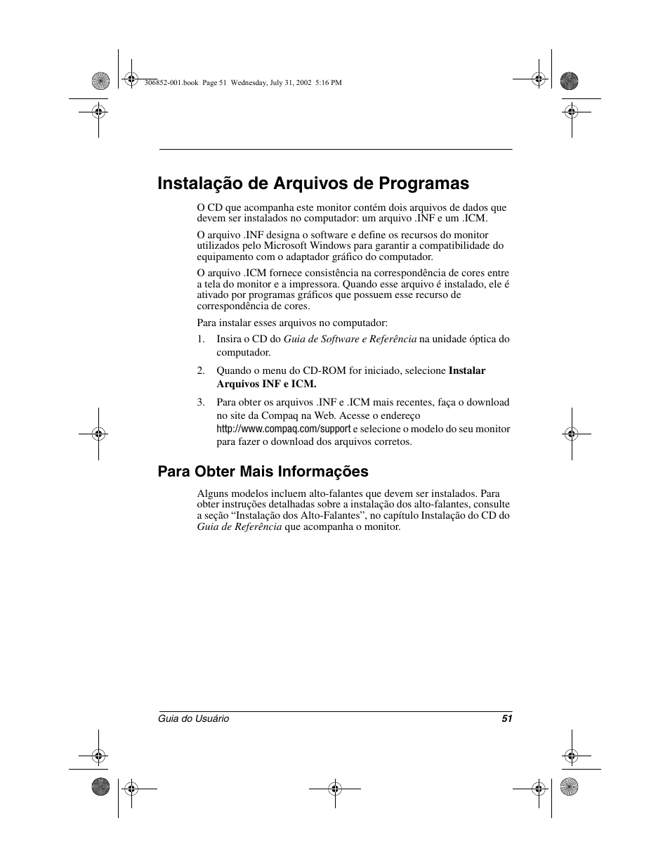 Instalação de arquivos de programas, Para obter mais informações | Compaq 7500 User Manual | Page 53 / 54