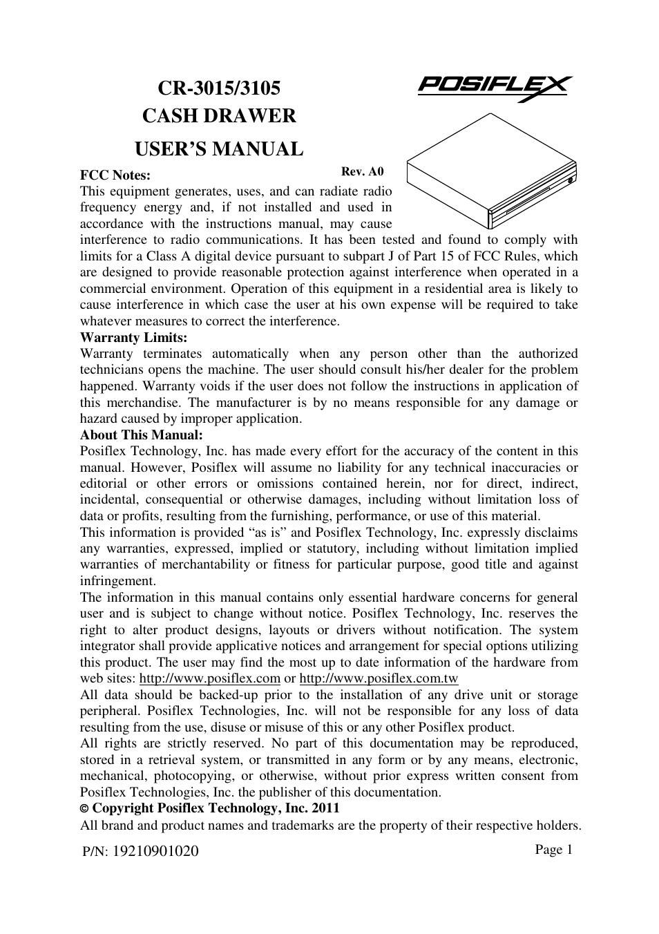 Posiflex CR-3015 User Manual | 4 pages