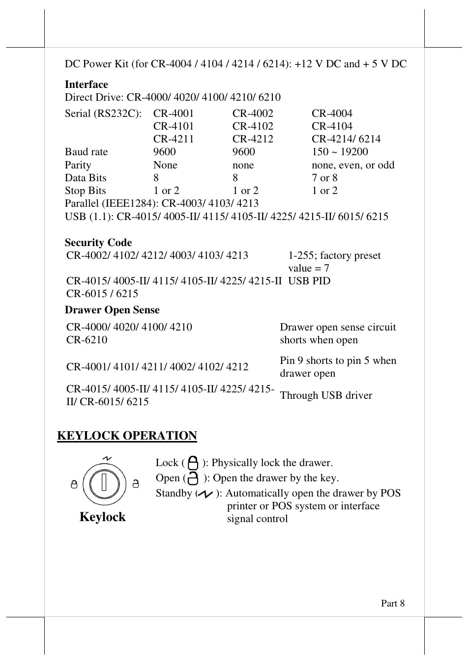 Keylock | Posiflex CR-6000 Series User Manual | Page 8 / 10