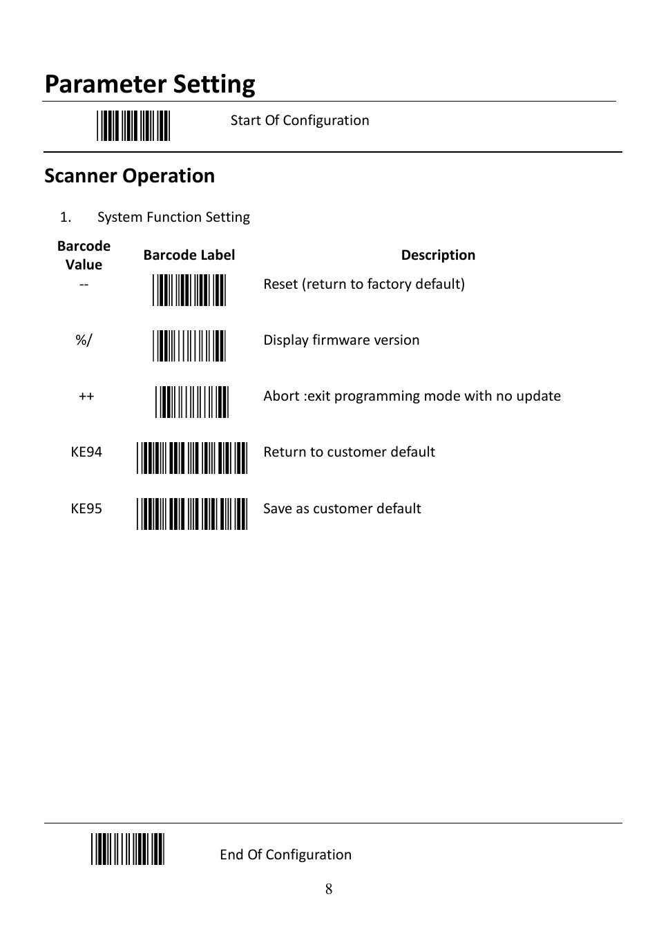 Parameter setting, Scanner operation | Posiflex CD-3860 User Manual | Page 8 / 55