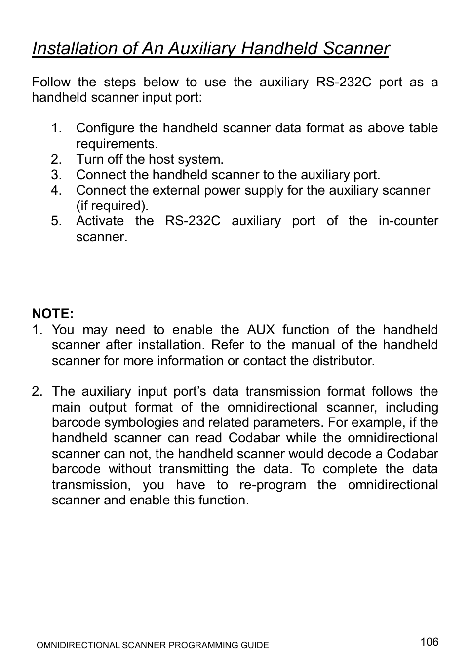 Installation of an auxiliary handheld scanner | Posiflex LS-1000 User Manual | Page 114 / 303