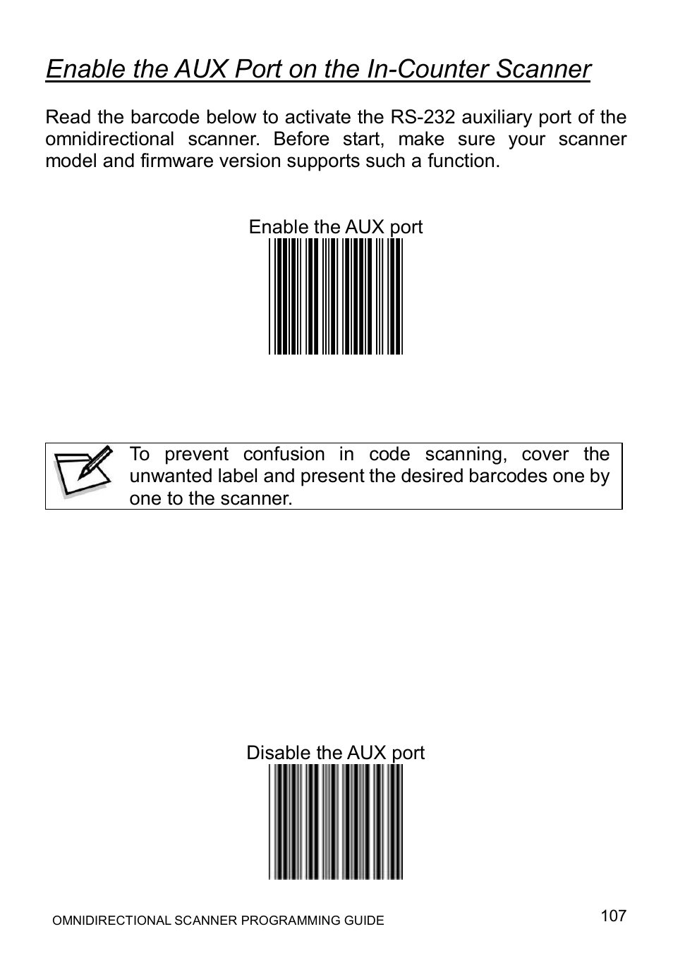 Enable the aux port on the in-counter scanner | Posiflex LS-1000 User Manual | Page 115 / 303