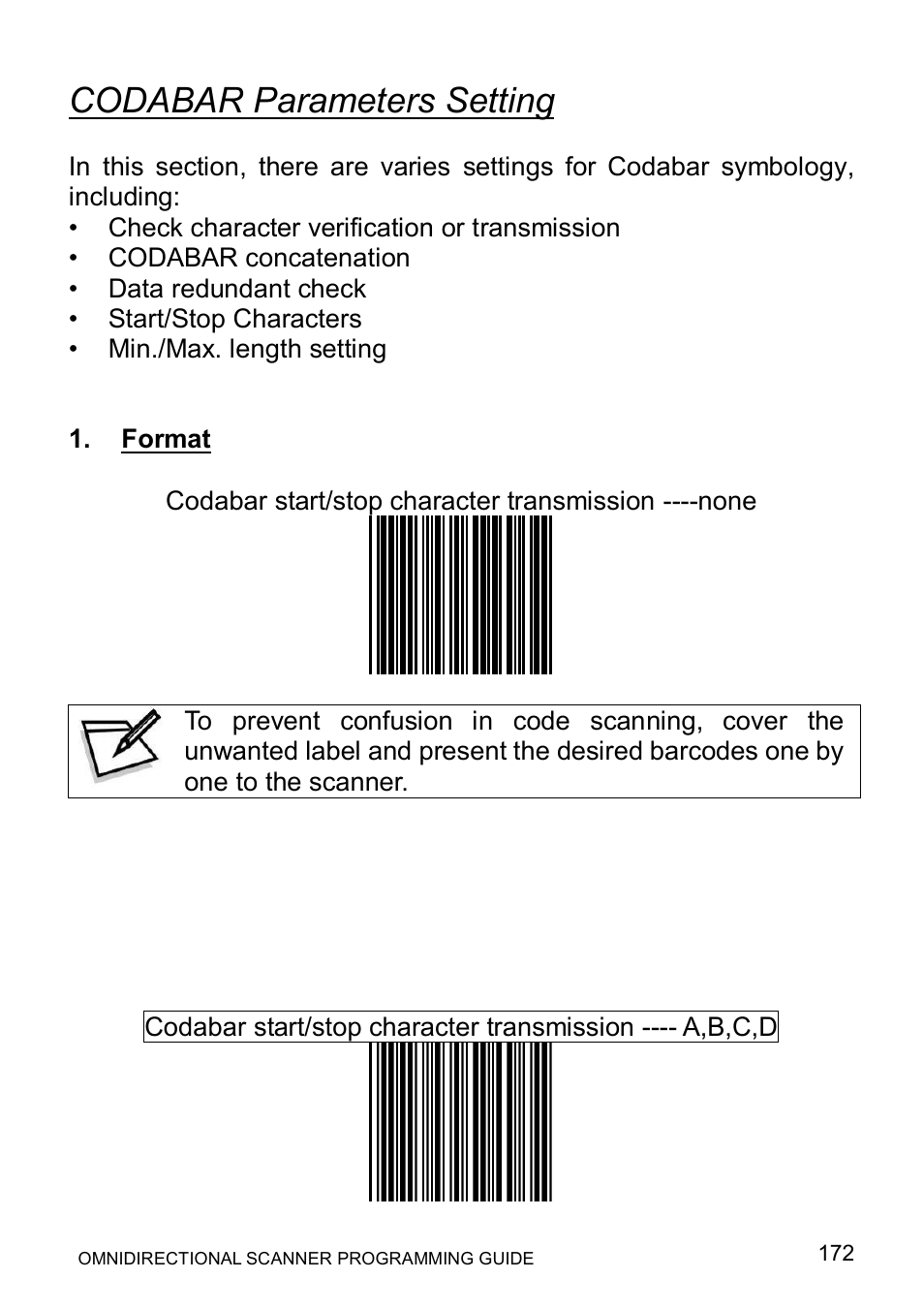 Codabar parameters setting | Posiflex LS-1000 User Manual | Page 180 / 303