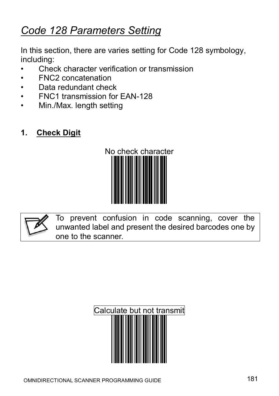 Code 128 parameters setting | Posiflex LS-1000 User Manual | Page 189 / 303