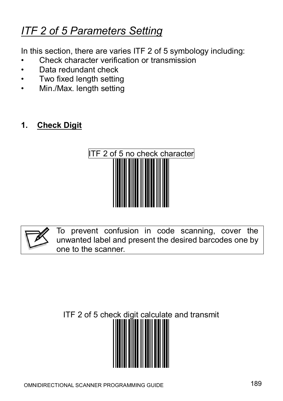 Itf 2 of 5 parameters setting | Posiflex LS-1000 User Manual | Page 197 / 303