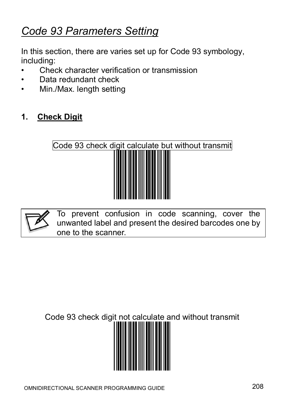 Code 93 parameters setting | Posiflex LS-1000 User Manual | Page 216 / 303