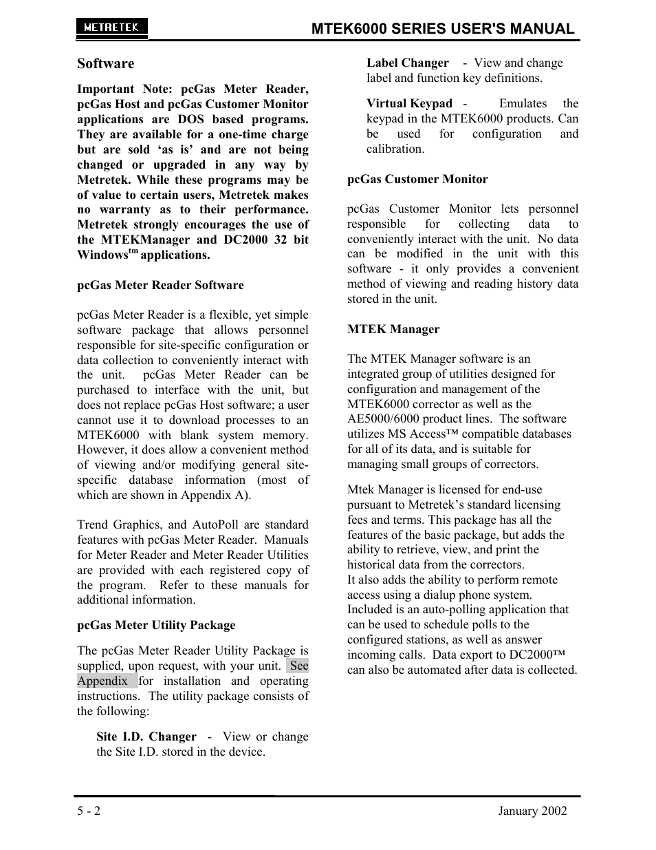 Mtek6000 series user's manual, Software | Compaq MTEK6000 User Manual | Page 44 / 81