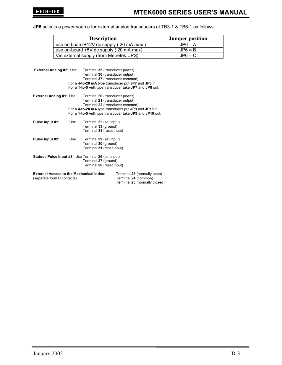 Mtek6000 series user's manual, Description jumper position | Compaq MTEK6000 User Manual | Page 69 / 81