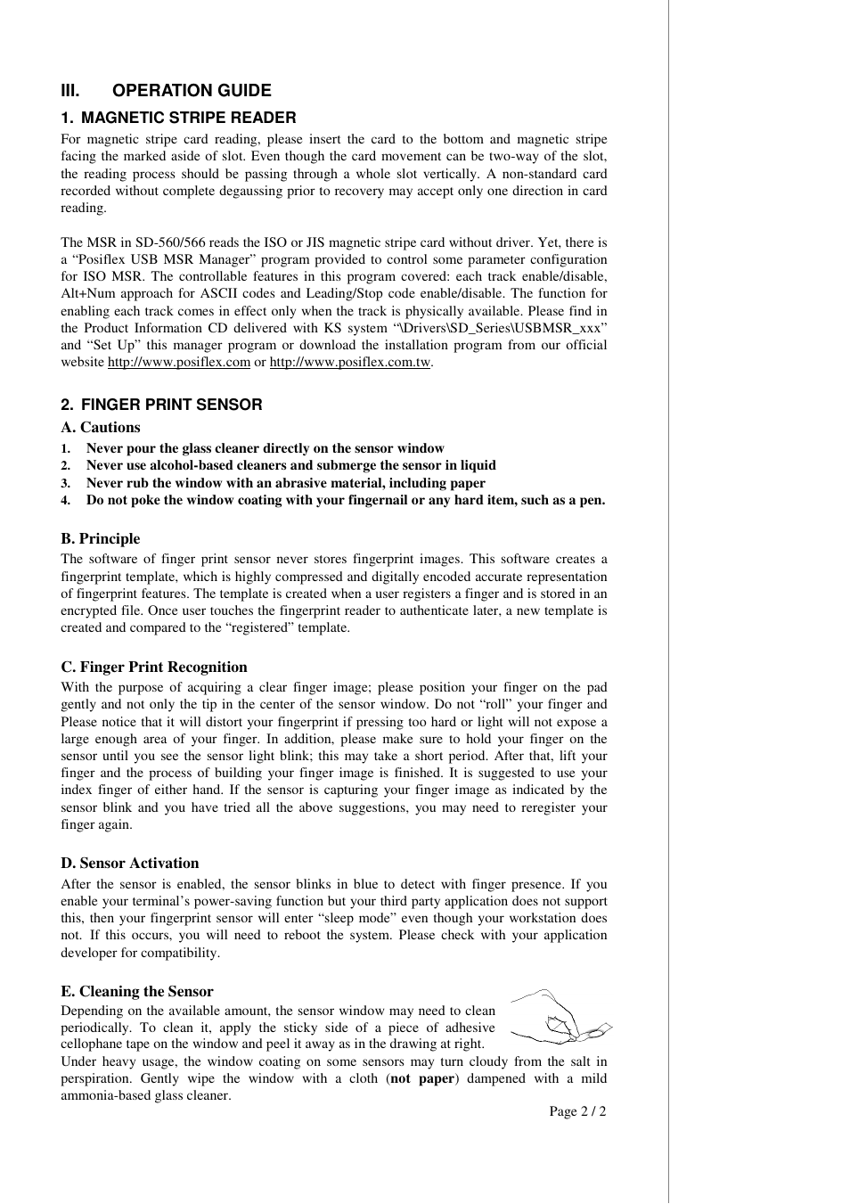 Iii. operation guide | Posiflex SD-566W User Manual | Page 2 / 2
