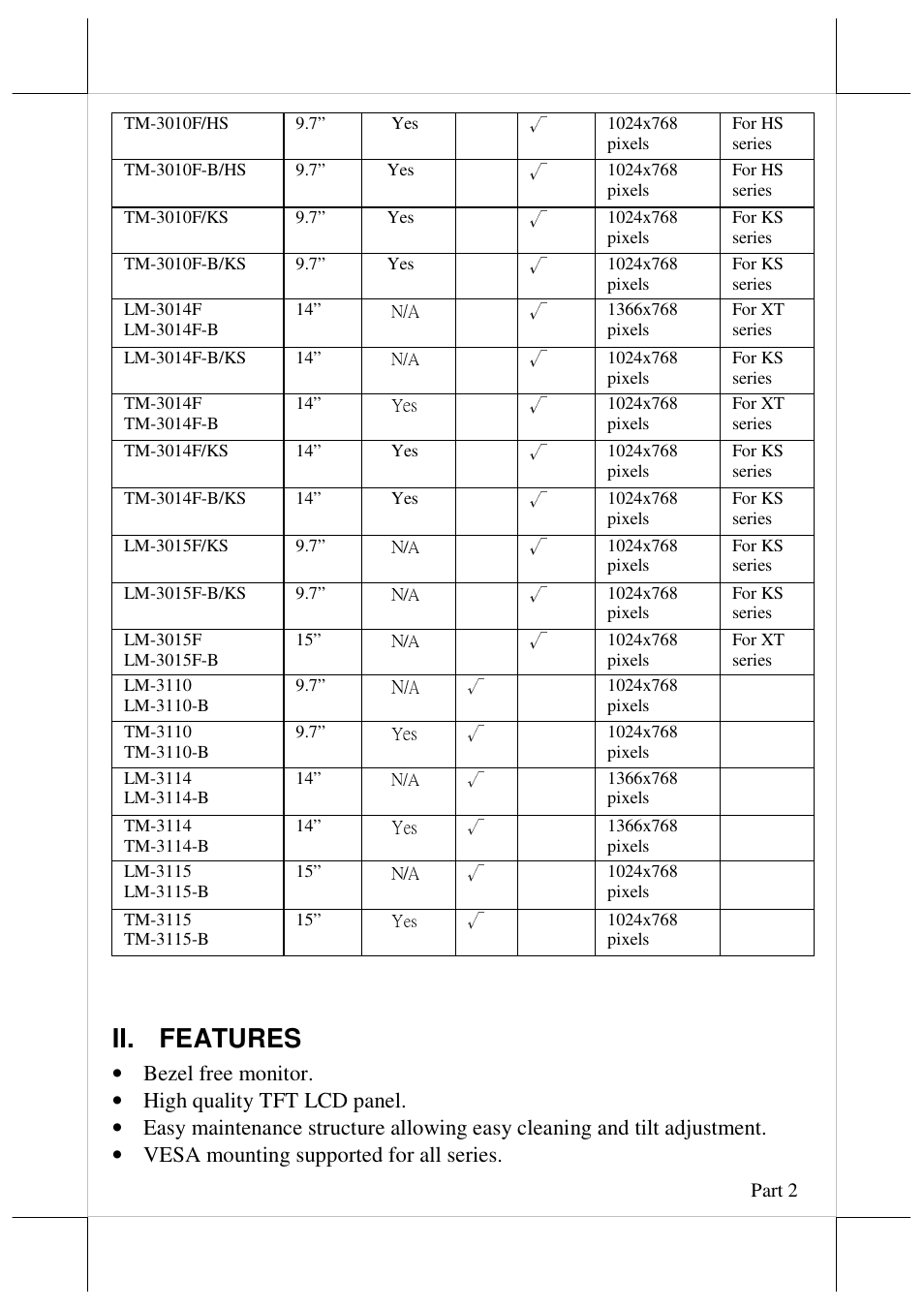 Ii. features | Posiflex LM-3010F User Manual | Page 2 / 20