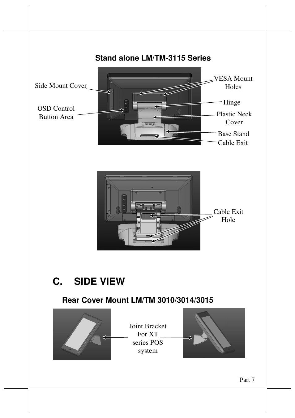 C. side view | Posiflex LM-3010F User Manual | Page 7 / 20