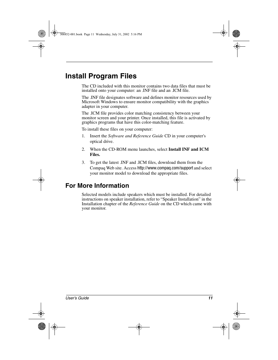 Install program files, For more information | Compaq 5700 User Manual | Page 13 / 54