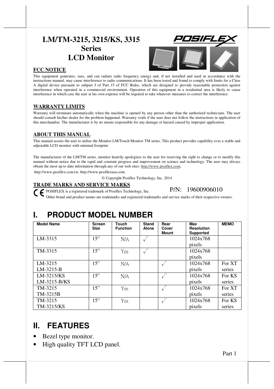 Posiflex LM-3315 User Manual | 13 pages