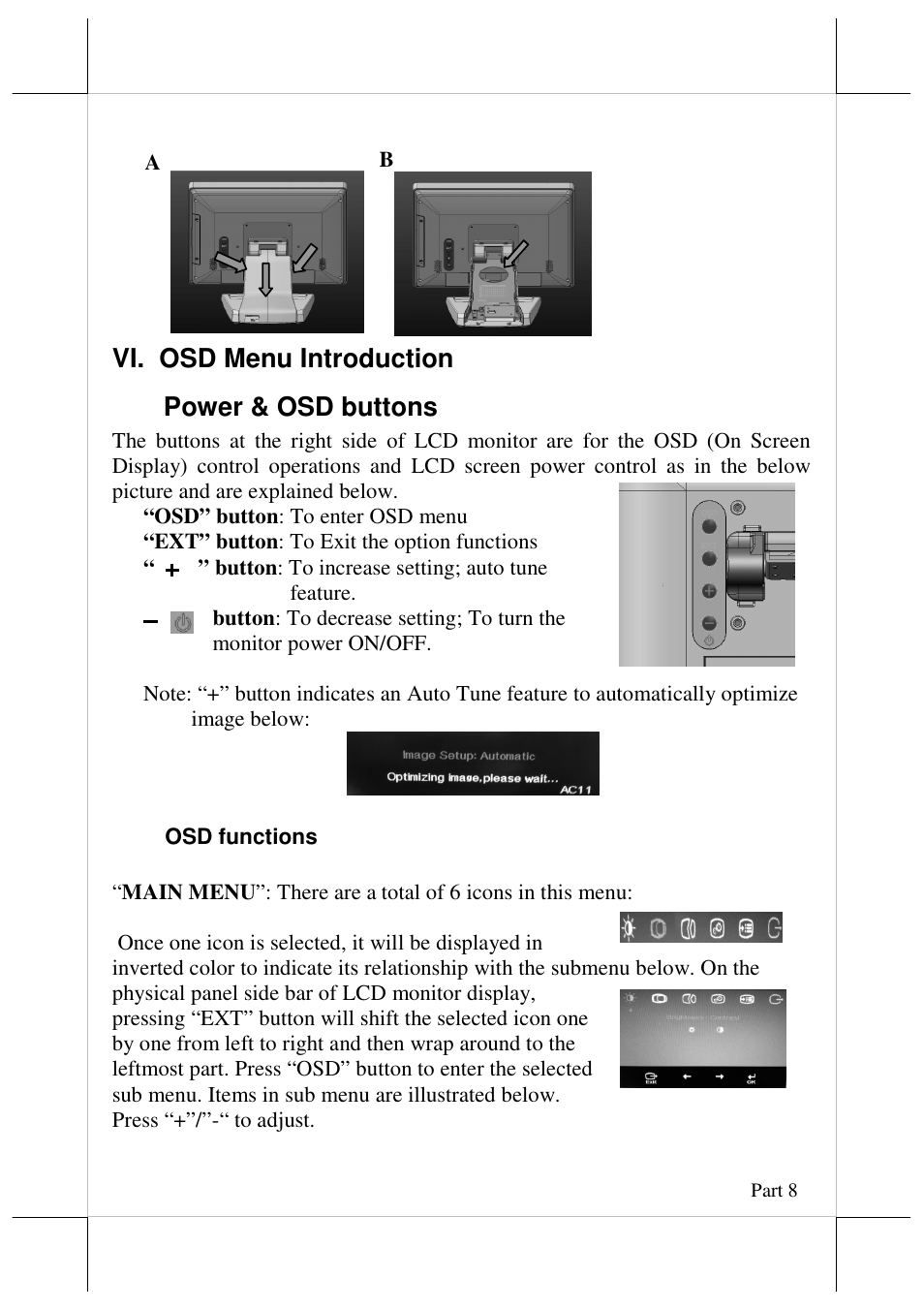 Vi. osd menu introduction power & osd buttons | Posiflex LM-3315 User Manual | Page 8 / 13