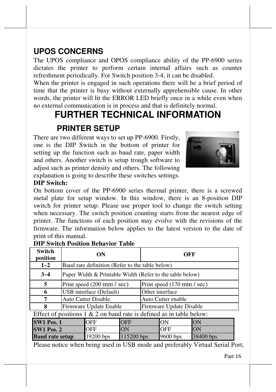 Further technical information, Upos concerns, Printer setup | Posiflex AURA-6900 User Manual | Page 16 / 20