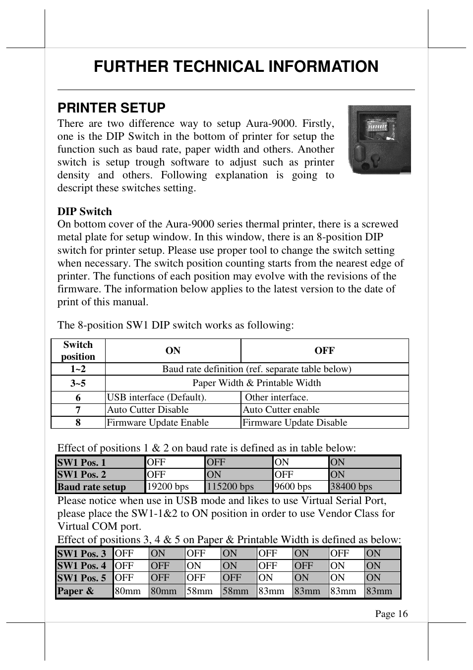 Further technical information, Printer setup | Posiflex AURA-9000 User Manual | Page 16 / 20