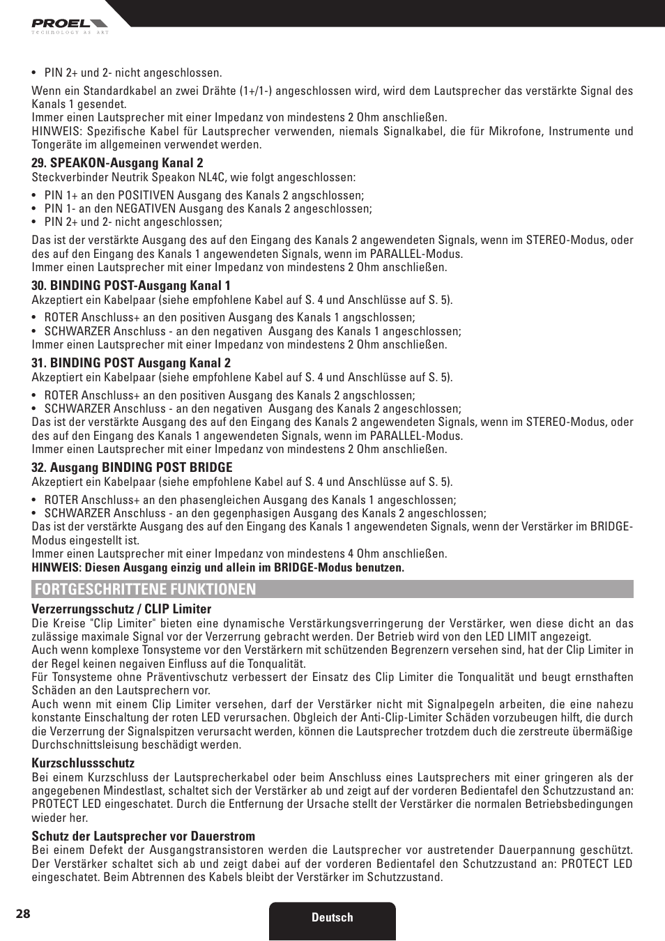 Fortgeschrittene funktionen | Proel HPX series User Manual | Page 28 / 47