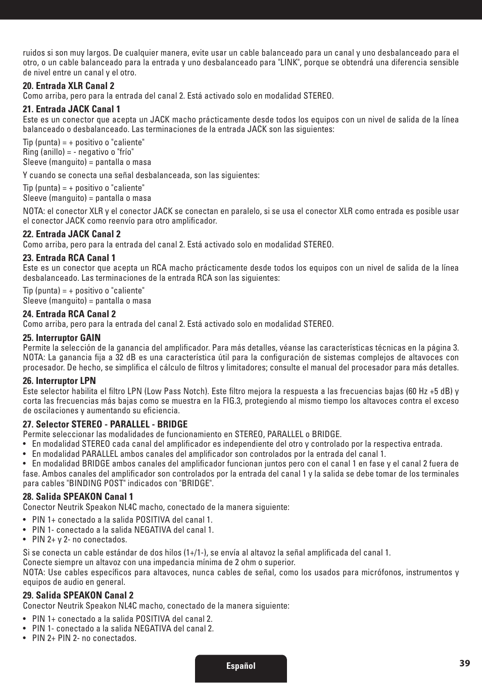 Proel HPX series User Manual | Page 39 / 47