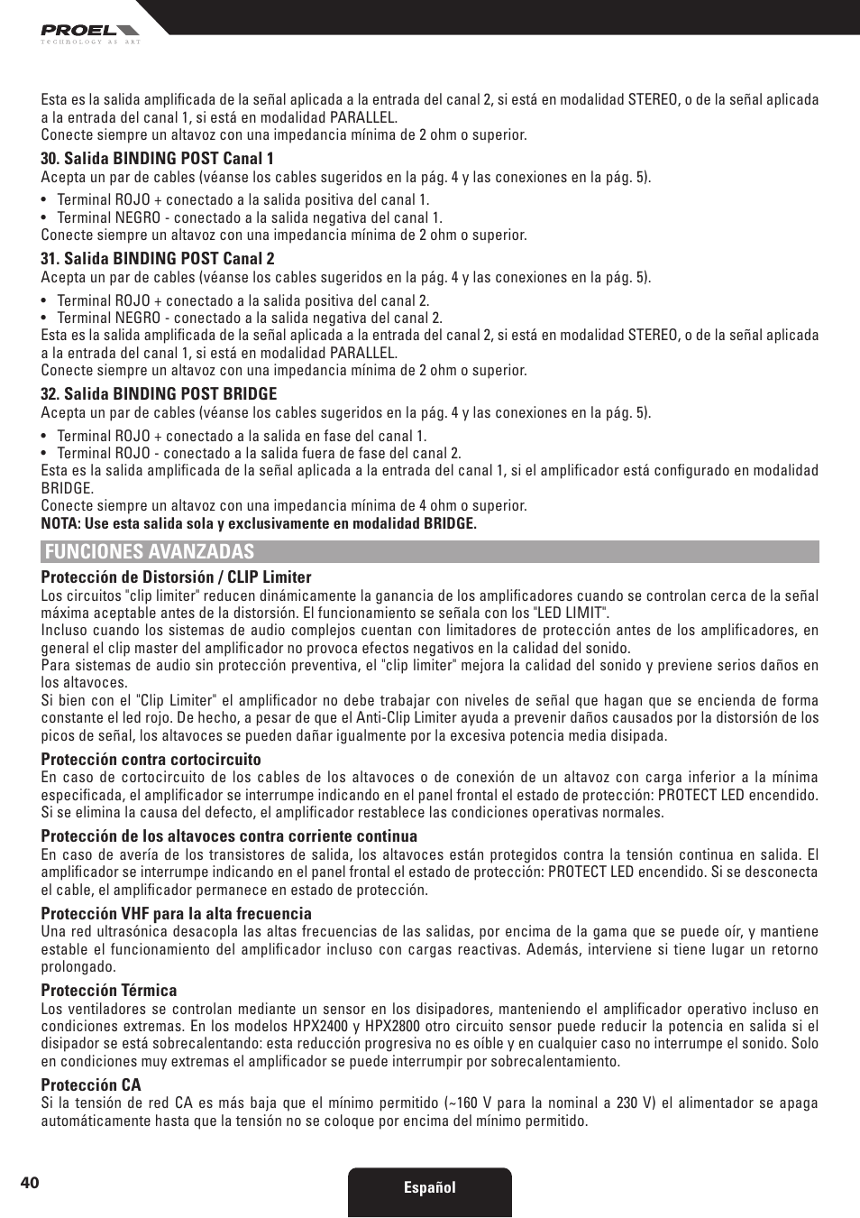 Funciones avanzadas | Proel HPX series User Manual | Page 40 / 47