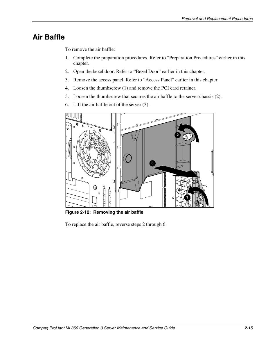 Air baffle, Air baffle -15 | Compaq PROLIANT ML350 User Manual | Page 29 / 89