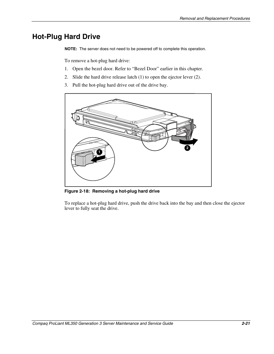 Hot-plug hard drive, Hot-plug hard drive -21 | Compaq PROLIANT ML350 User Manual | Page 35 / 89