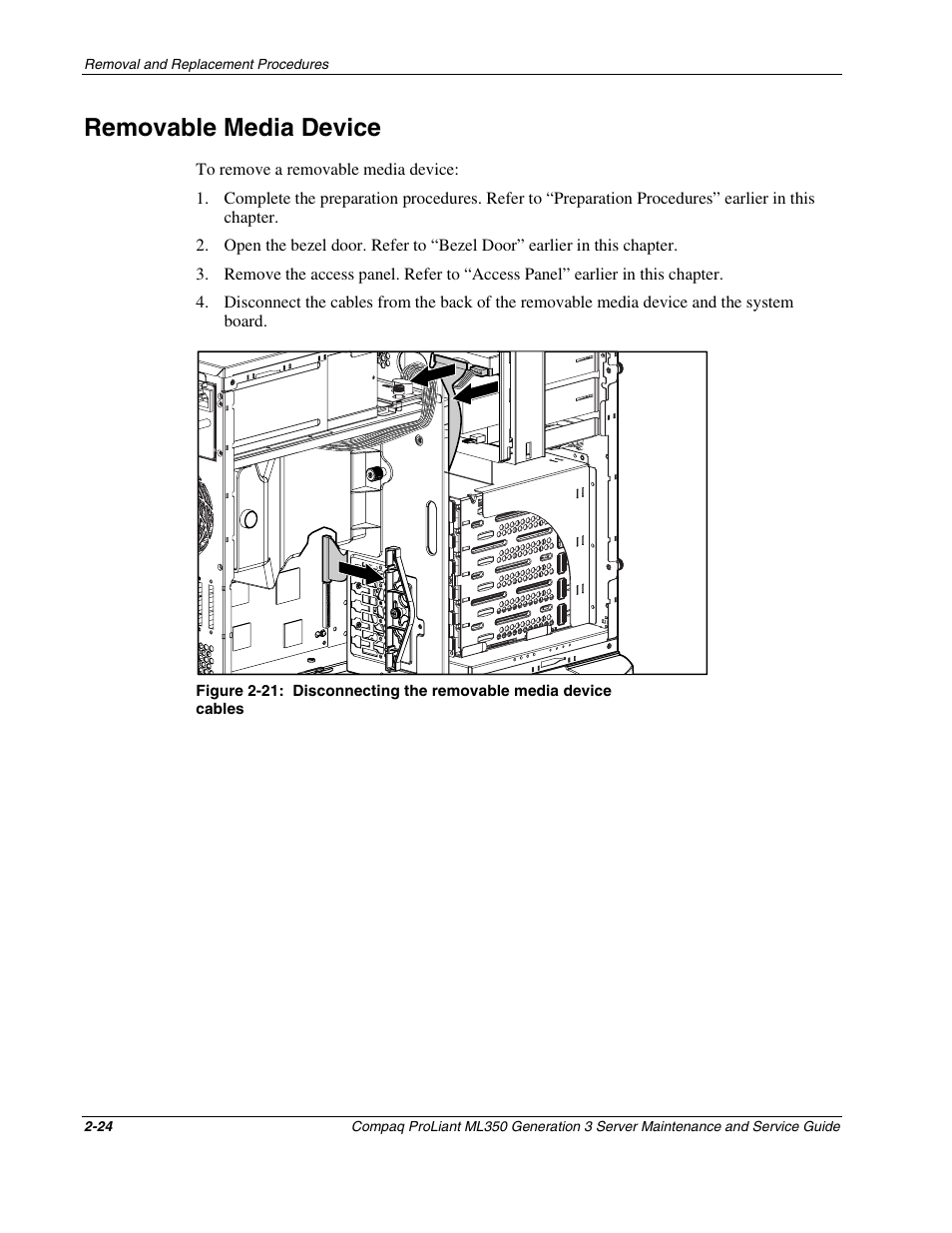 Removable media device, Removable media device -24 | Compaq PROLIANT ML350 User Manual | Page 38 / 89