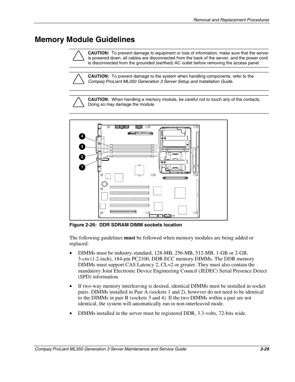 Memory module guidelines, Memory module guidelines -29 | Compaq PROLIANT ML350 User Manual | Page 43 / 89