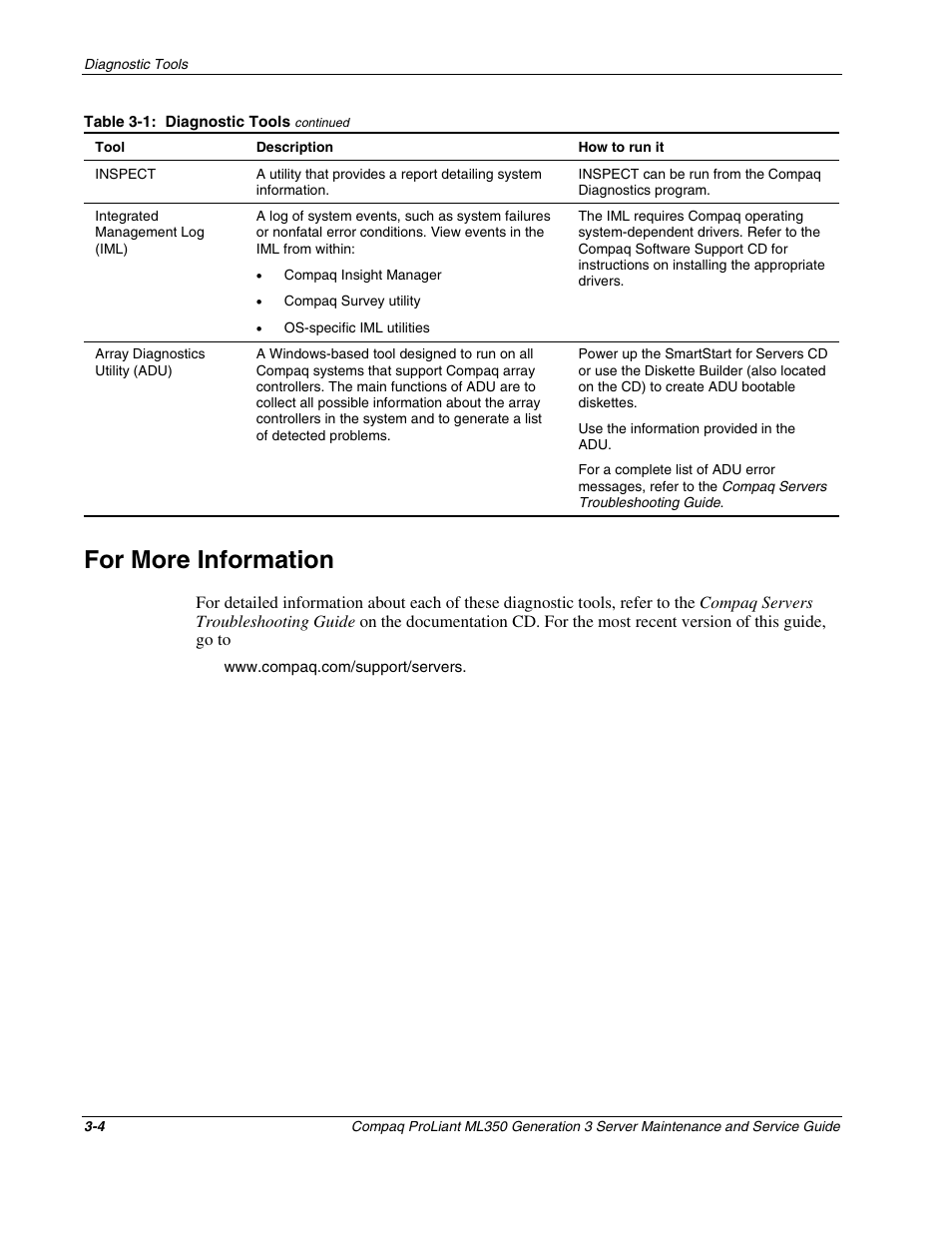 For more information, For more information -4 | Compaq PROLIANT ML350 User Manual | Page 59 / 89