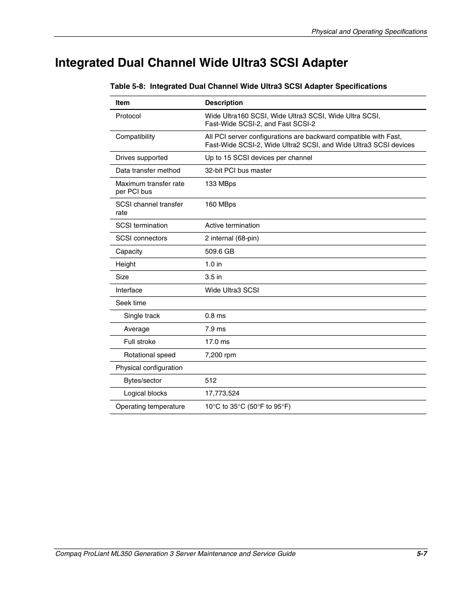 Integrated dual channel wide ultra3 scsi adapter | Compaq PROLIANT ML350 User Manual | Page 82 / 89