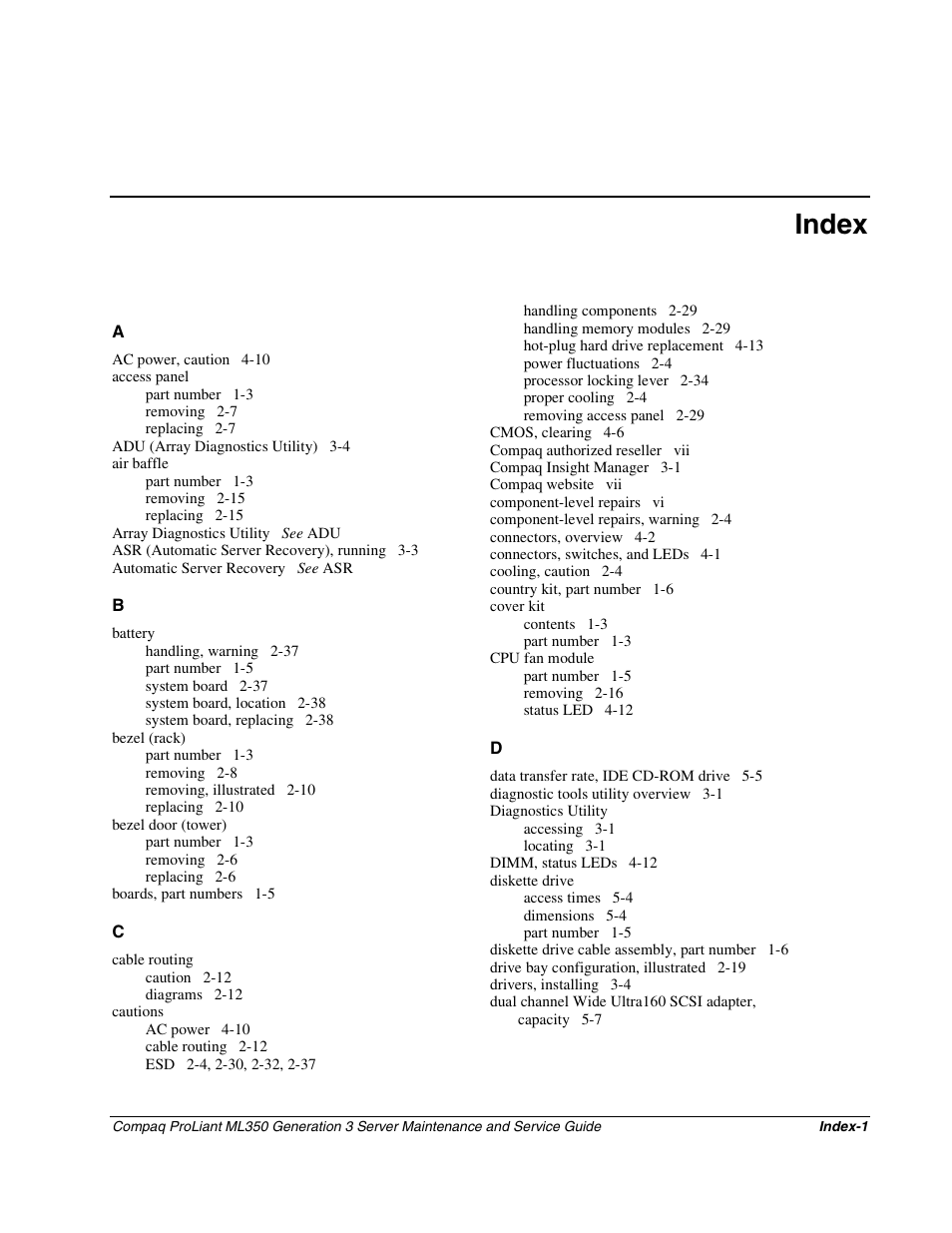 Index | Compaq PROLIANT ML350 User Manual | Page 84 / 89