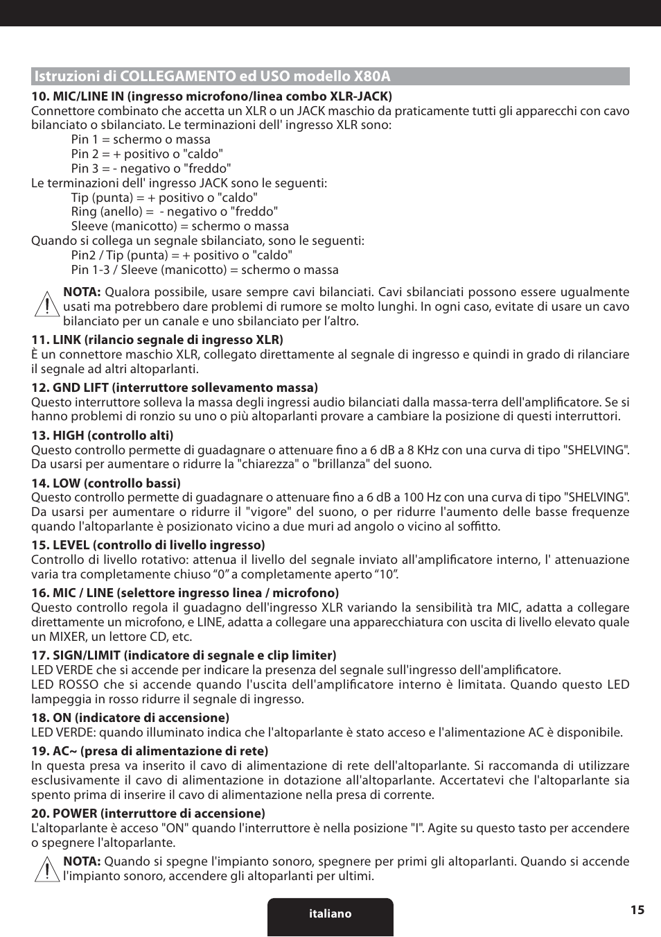 Proel X30TB User Manual | Page 15 / 16