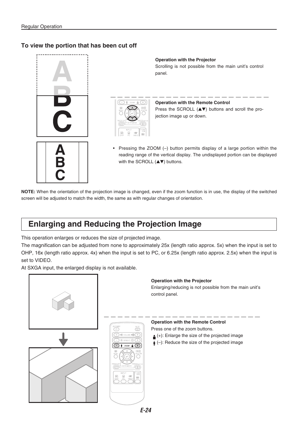 Ab c, Enlarging and reducing the projection image | Compaq iP-40 User Manual | Page 26 / 57