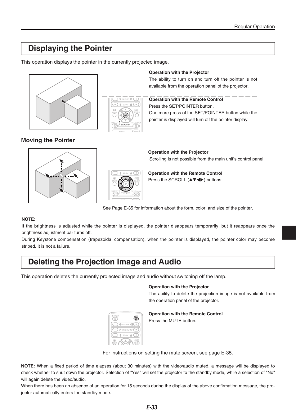 Displaying the pointer, Deleting the projection image and audio | Compaq iP-40 User Manual | Page 35 / 57