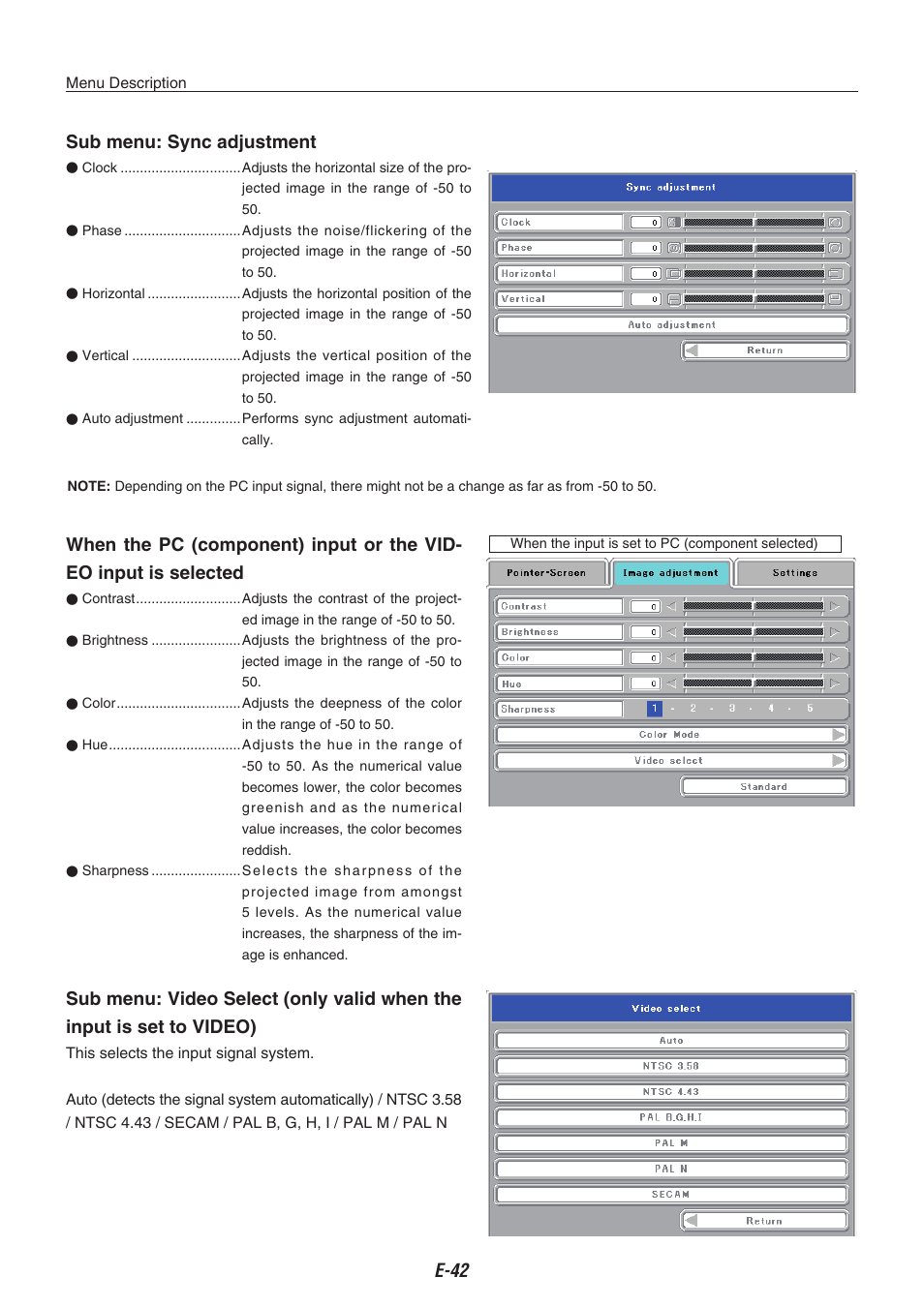 Sub menu: sync adjustment | Compaq iP-40 User Manual | Page 44 / 57