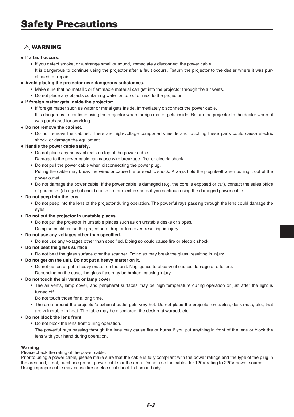 Safety precautions, E- warning | Compaq iP-40 User Manual | Page 5 / 57
