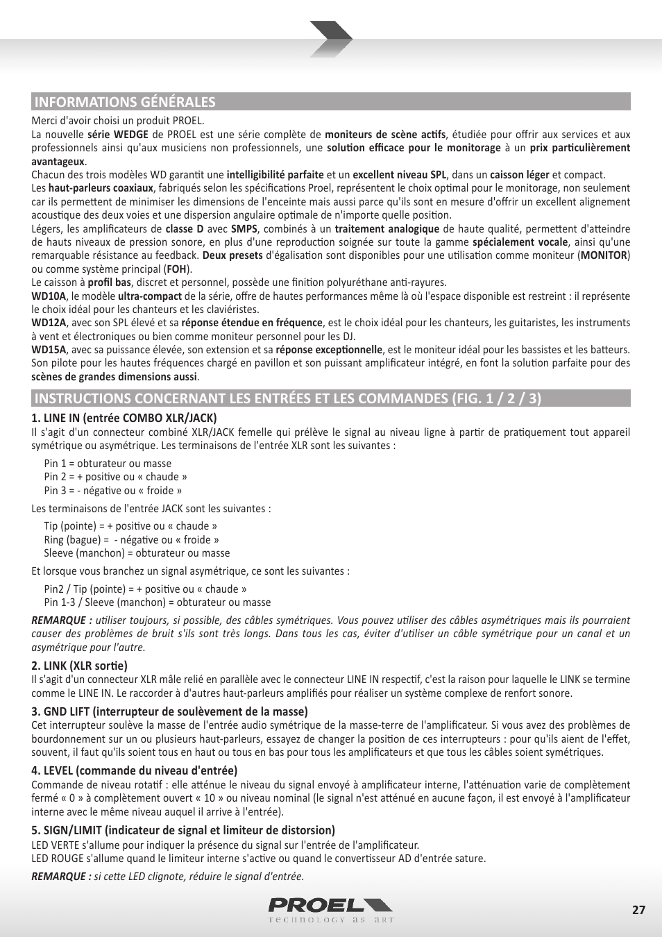 Informations générales | Proel WD15A User Manual | Page 27 / 37