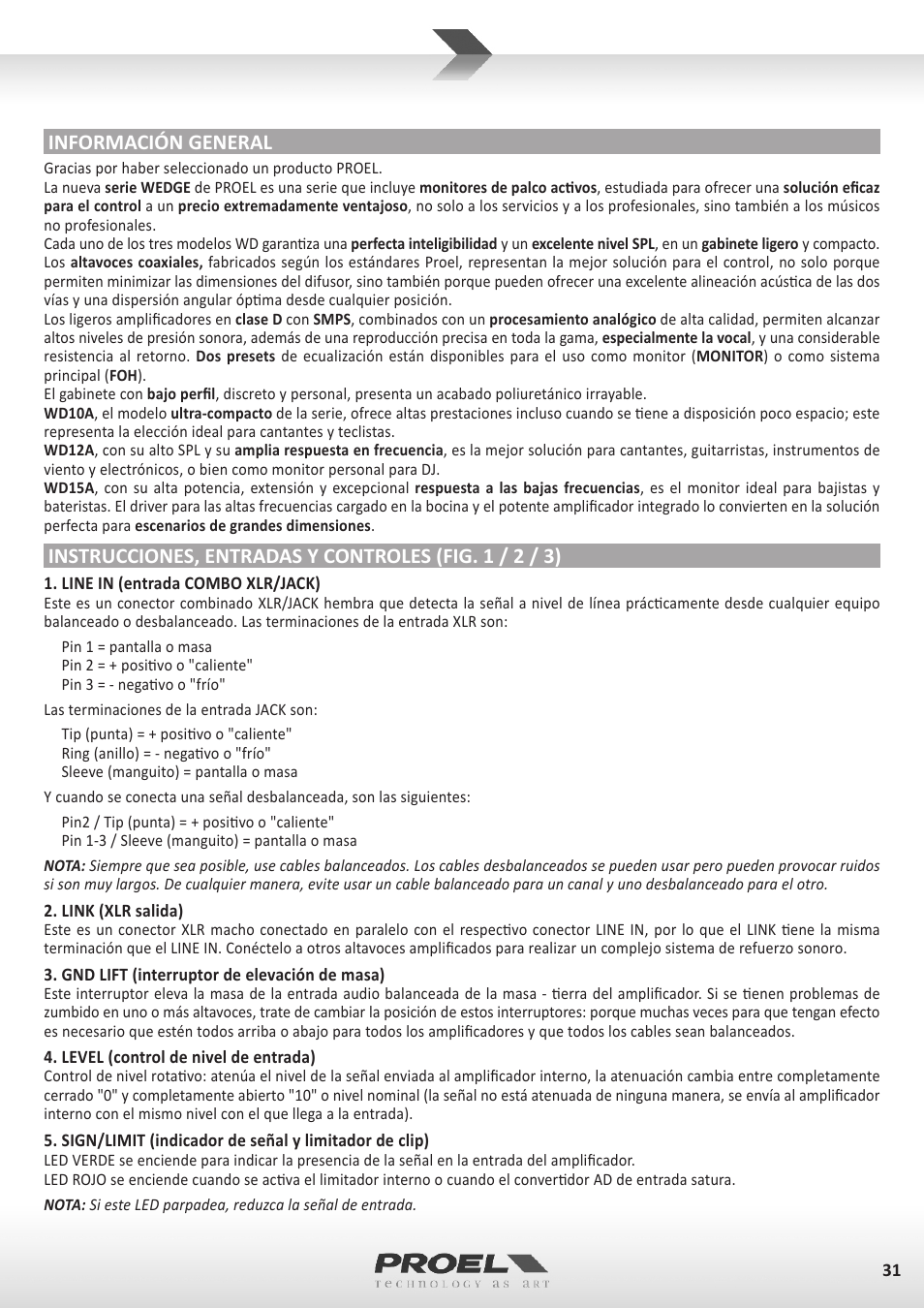 Información general | Proel WD15A User Manual | Page 31 / 37