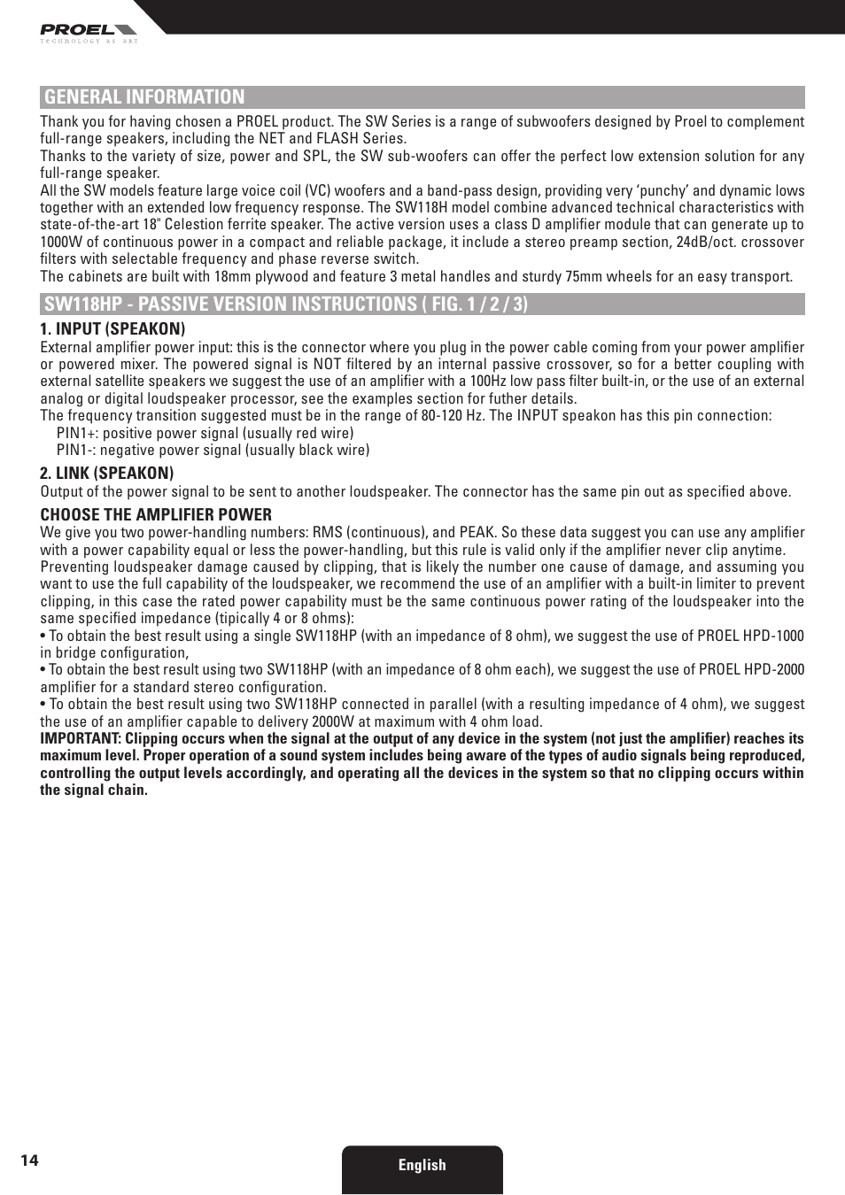 General information | Proel SW118HAV2 User Manual | Page 14 / 48