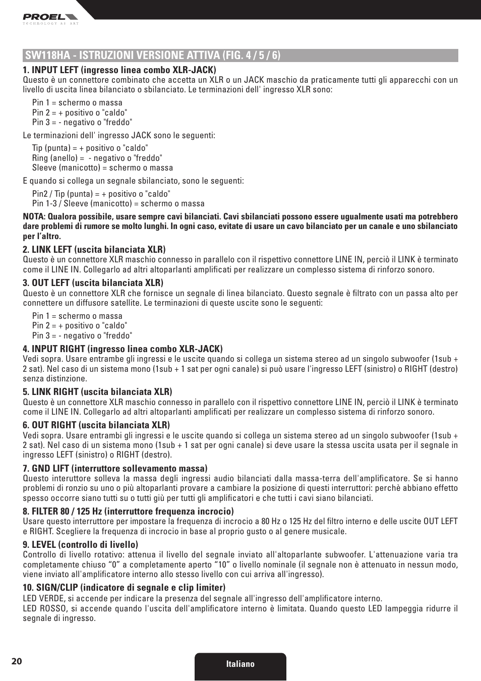 Proel SW118HAV2 User Manual | Page 20 / 48