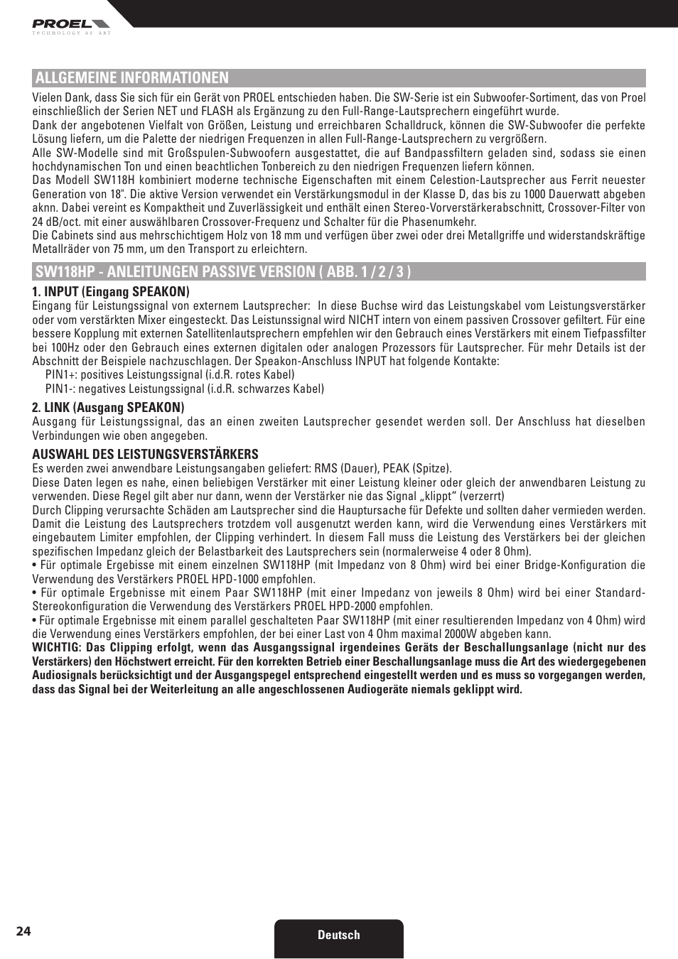 Allgemeine informationen | Proel SW118HAV2 User Manual | Page 24 / 48