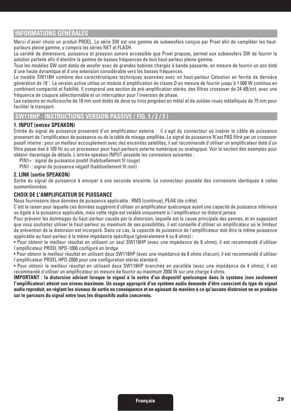 Informations générales | Proel SW118HAV2 User Manual | Page 29 / 48