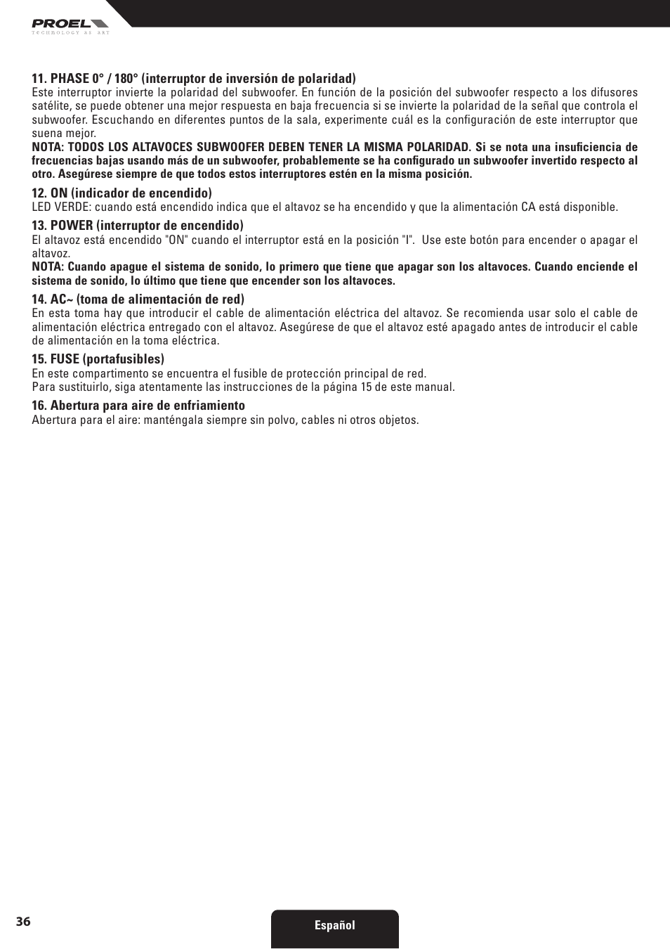Proel SW118HAV2 User Manual | Page 36 / 48