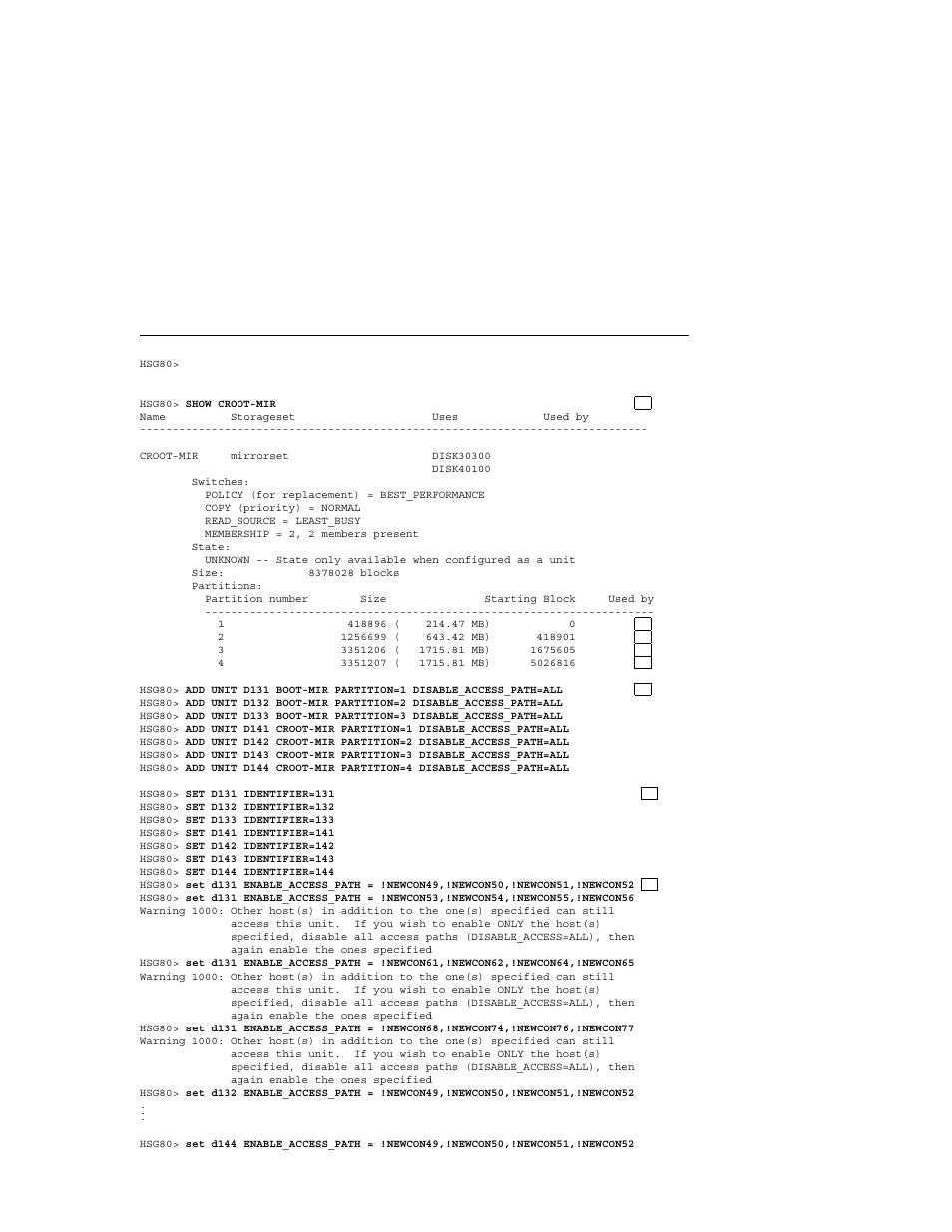 Example 6–2: setting up the mirrorset (cont.) | Compaq AA-RHGWB-TE User Manual | Page 146 / 320