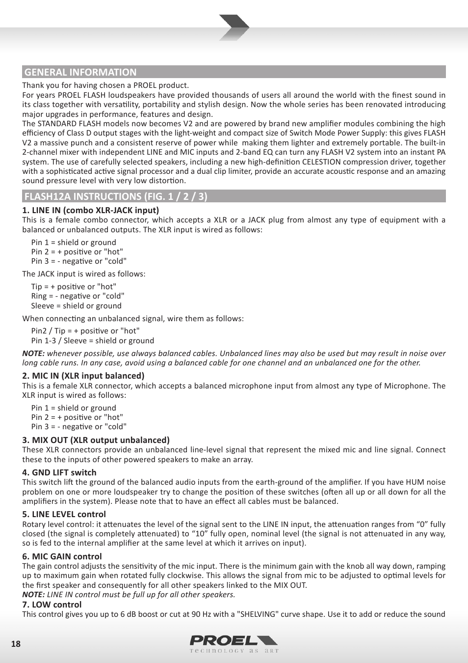 General information | Proel FLASH12PV2 User Manual | Page 18 / 46