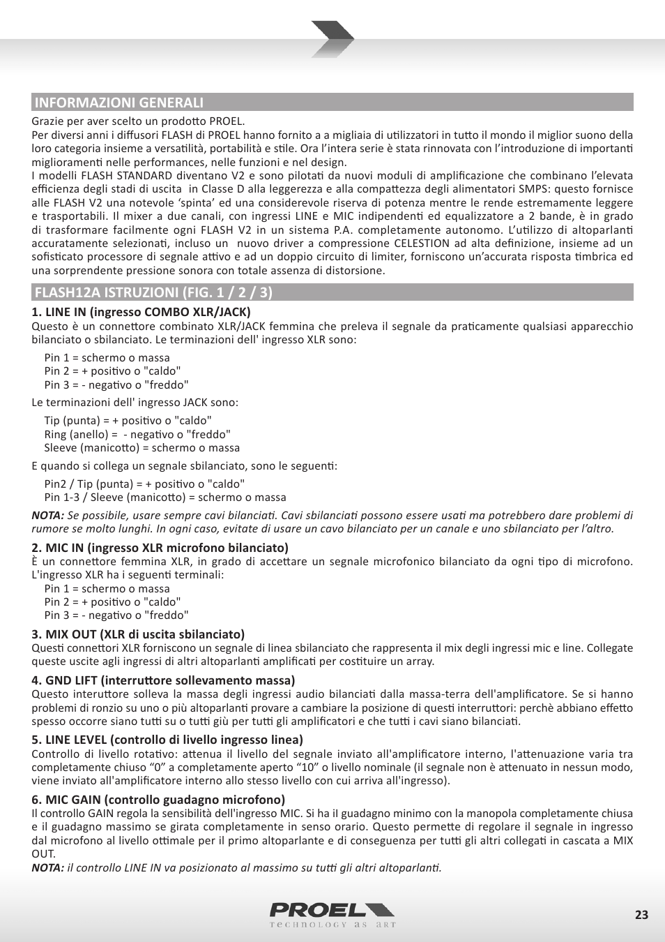 Informazioni generali | Proel FLASH12PV2 User Manual | Page 23 / 46