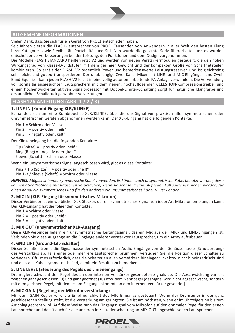 Allgemeine informationen | Proel FLASH12PV2 User Manual | Page 28 / 46