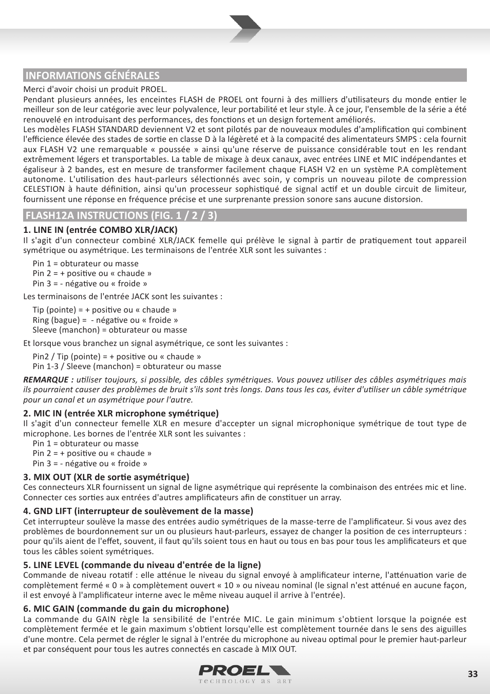 Informations générales | Proel FLASH12PV2 User Manual | Page 33 / 46