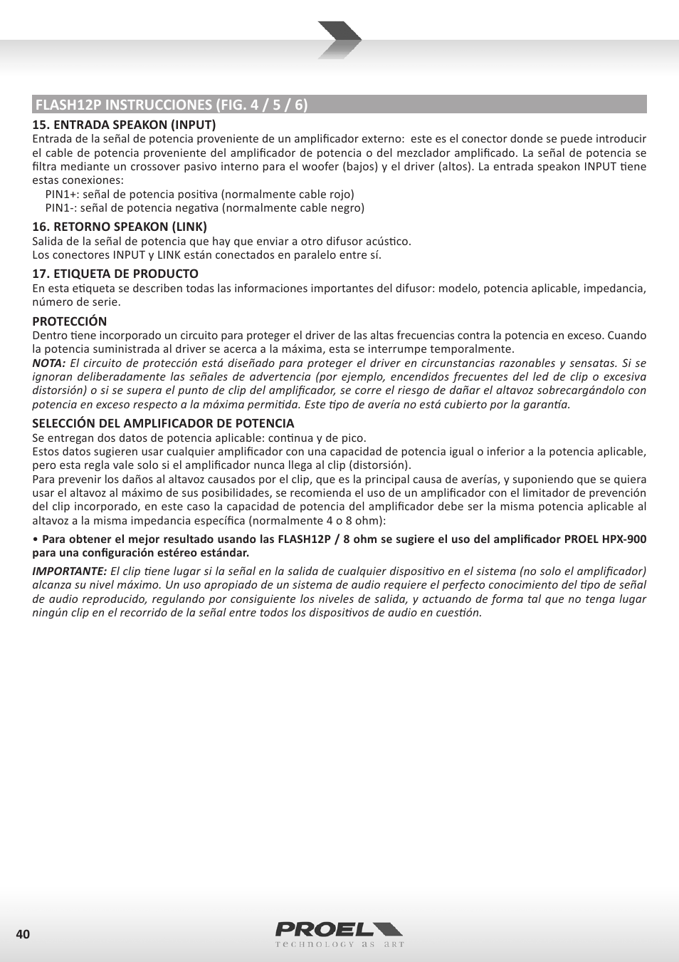 Proel FLASH12PV2 User Manual | Page 40 / 46