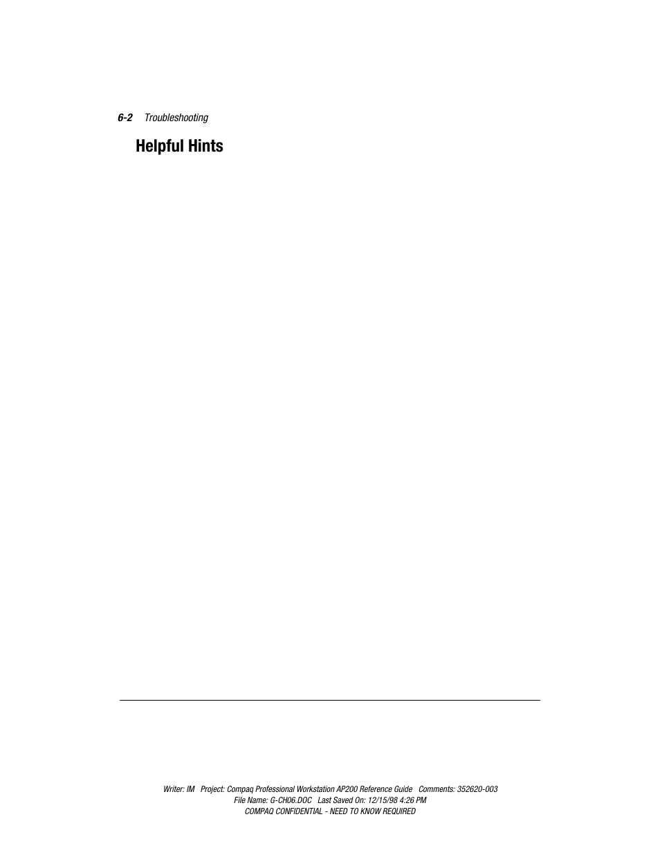 Helpful hints, Helpful hints -2 | Compaq Professional Workstation AP200 User Manual | Page 106 / 163