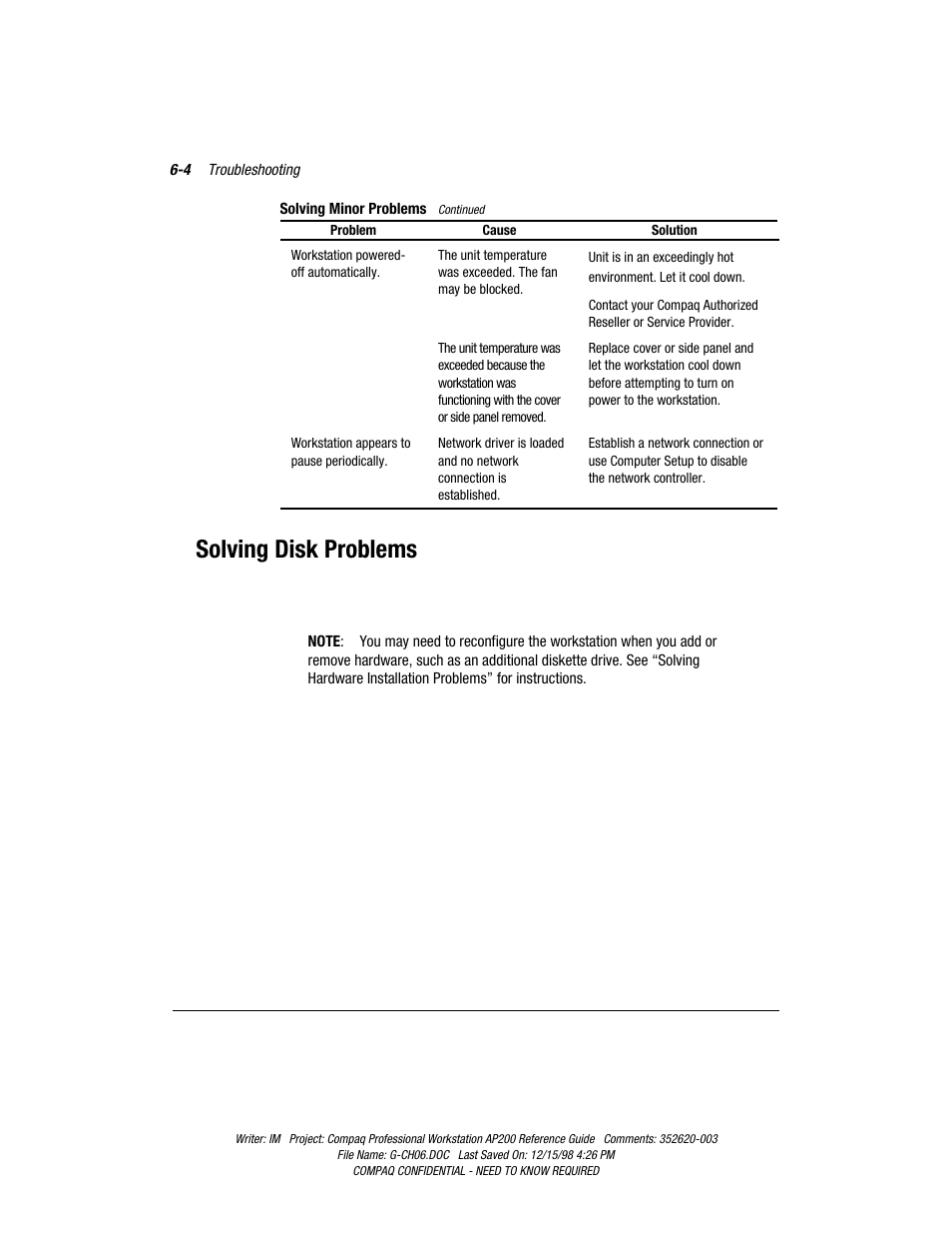 Solving disk problems, Solving disk problems -4 | Compaq Professional Workstation AP200 User Manual | Page 108 / 163